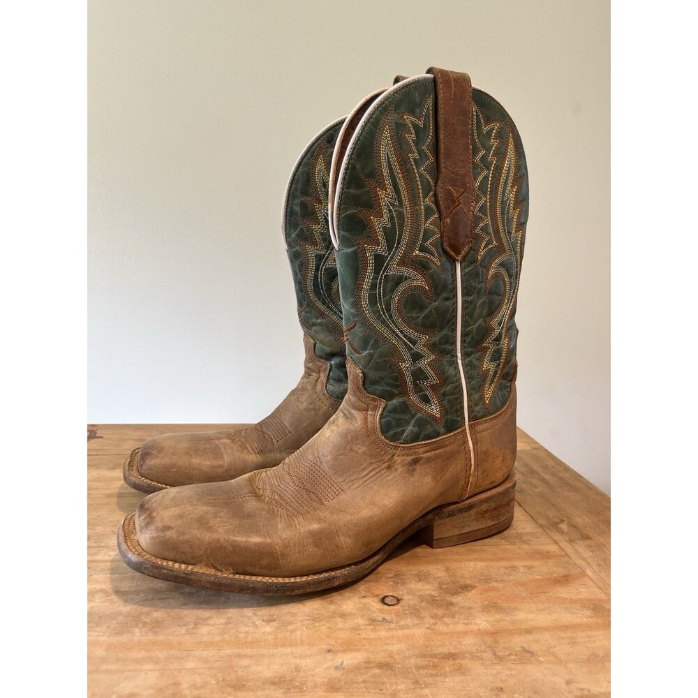 Twisted X Men's Leather Western Boots Green Square Toe Wide 8 EE Rancher